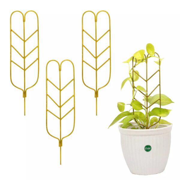 Decorustique Leafy Metal Plant Trellis – Set of 3 | Decorative Support for Climbing Plants
