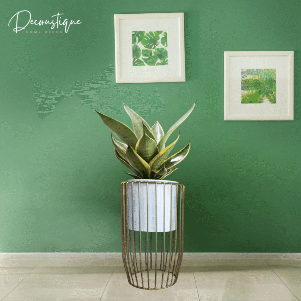 Decorustique Golden Net Metal Planter | Decorative Pot with Stand