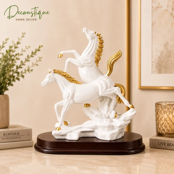 Decorustique Elegant Double Horse Showpiece – Luxury Home & Office Décor Statue