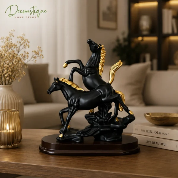 Decorustique Elegant Double Horse Showpiece – Luxury Home & Office Décor Statue