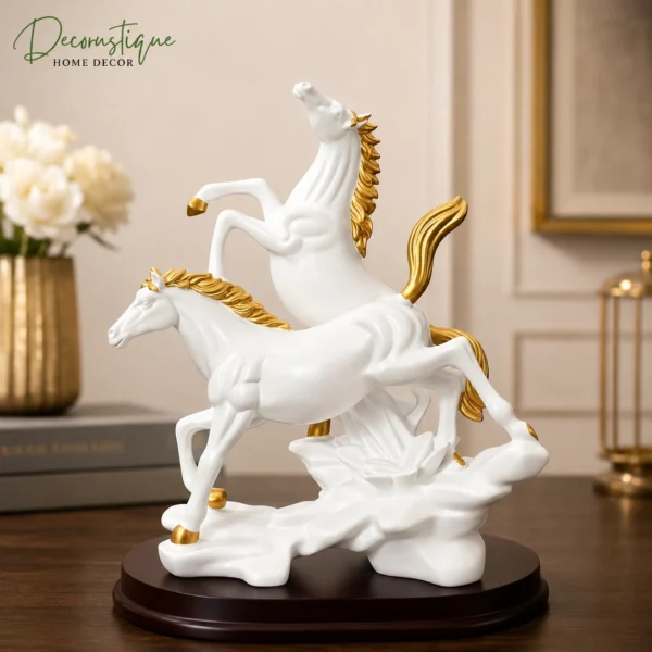 White Gold Horse Statue Showpiece