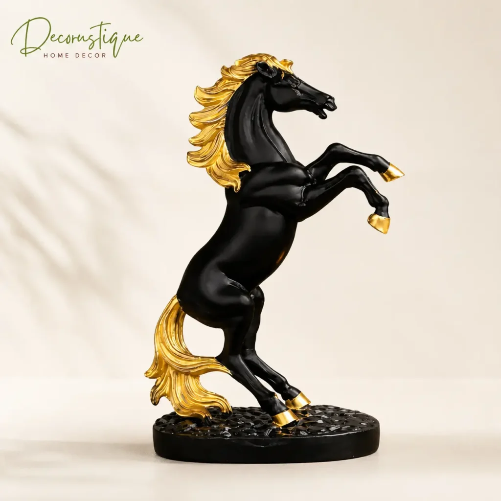 Black Gold Rearing Horse Statue