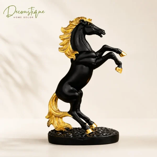 Black Gold Rearing Horse Statue