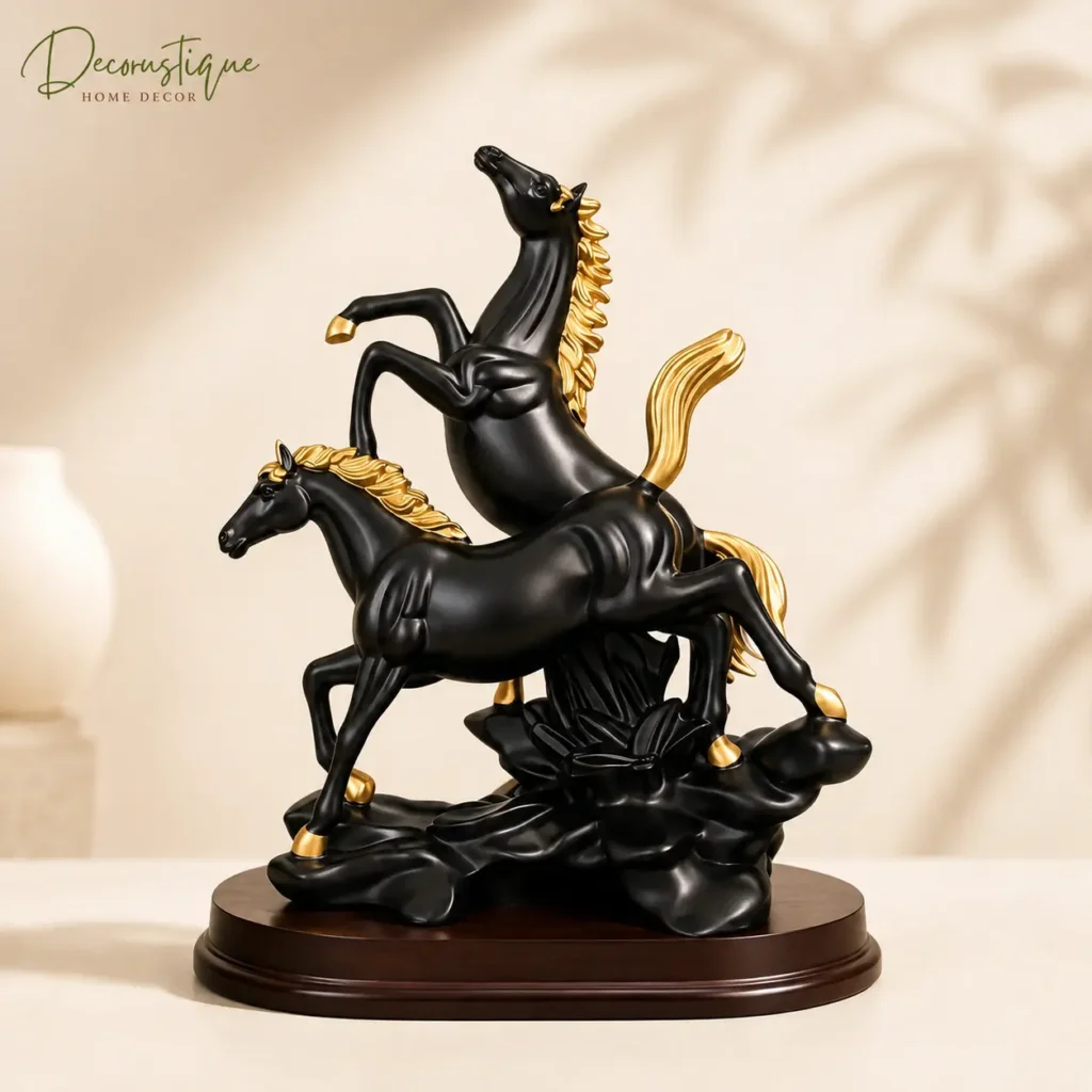 Black Gold Horse Statue Showpiece
