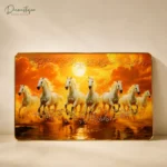 Running Horses Wall Art with Seven White Horses and Sunset Background