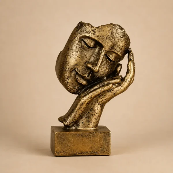 Abstract Face Sculpture – Premium Antique Gold Resin Decorative Showpiece for Home & Office Décor