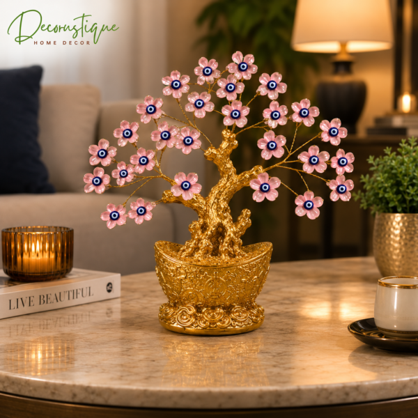 Luxury Evil Eye Bonsai Chakra Crystal Tree – Decorative Tabletop Showpiece