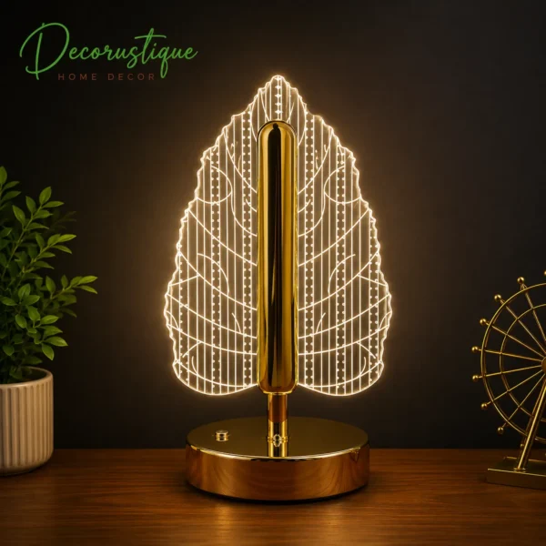 Elegant LED Table Lamp with Leaf Design Shade