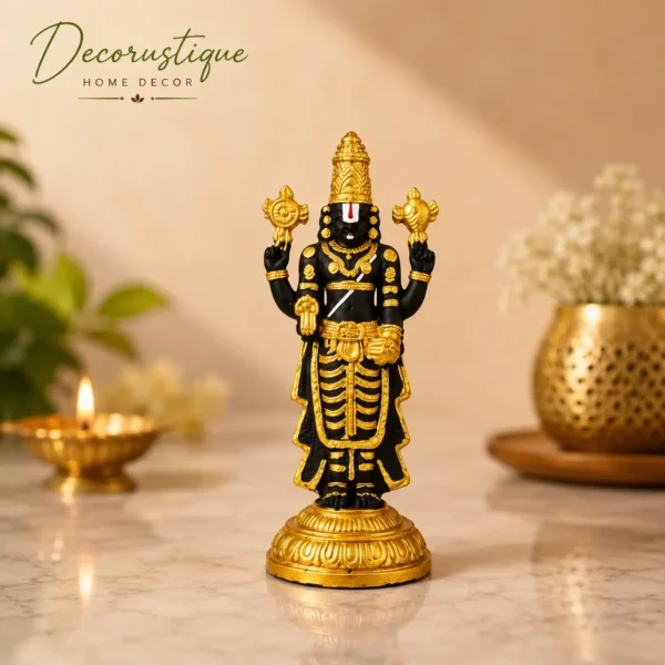 Lord Balaji Idol – Black & Gold Finish Tirupati Balaji Statue