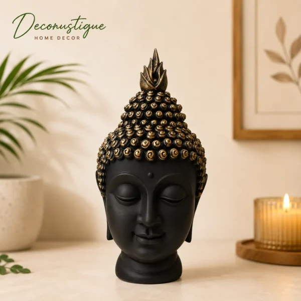 Black Buddha Head Figurine – Polyresin Decorative Showpiece
