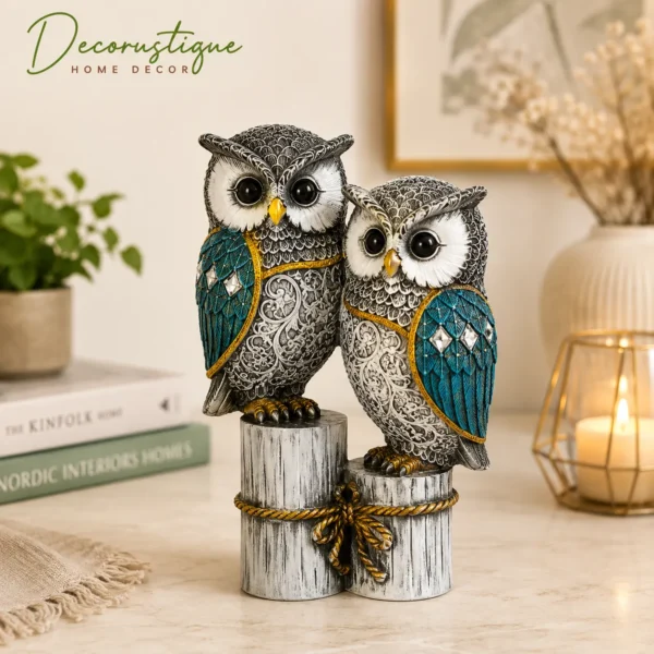 Cute Resin Owl Family Sculpture – Decorative Tabletop Figurine
