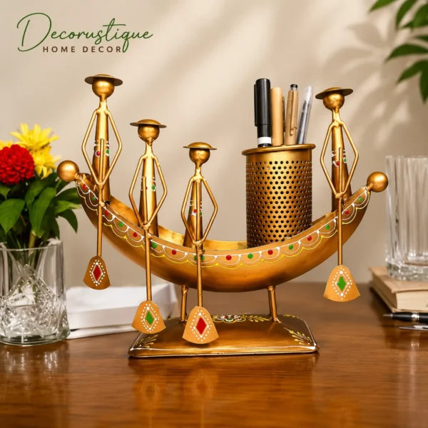 Metal Decorative Boat Pen Stand – Nautical Tabletop Desk Décor