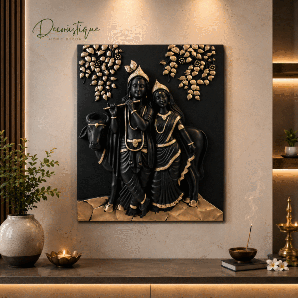 Premium Radha Krishna 3D Wall Art Frame Black Gold Finish radha krishna wall hanging
